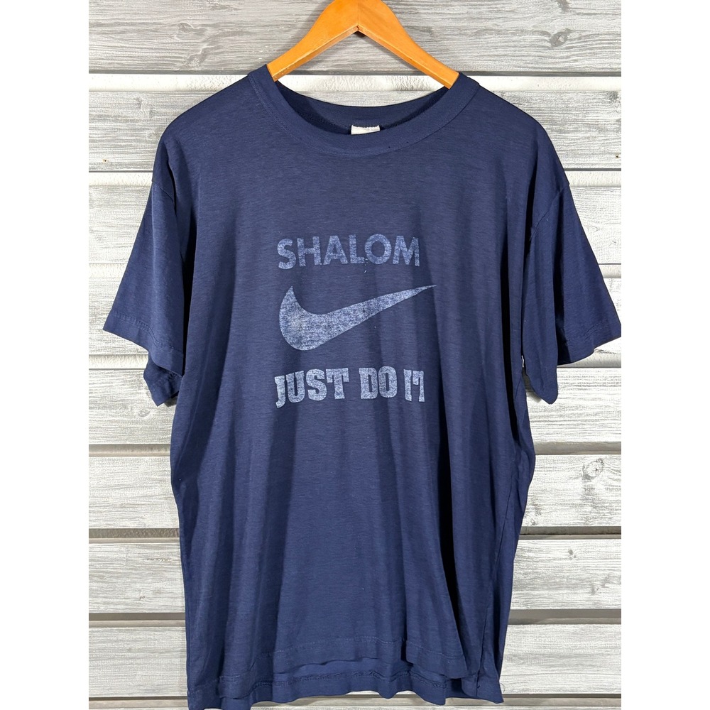 Vintage 90s Shalom Just Do It Swoosh T-Shirt Mens L Soft/Thin Jewish RARE